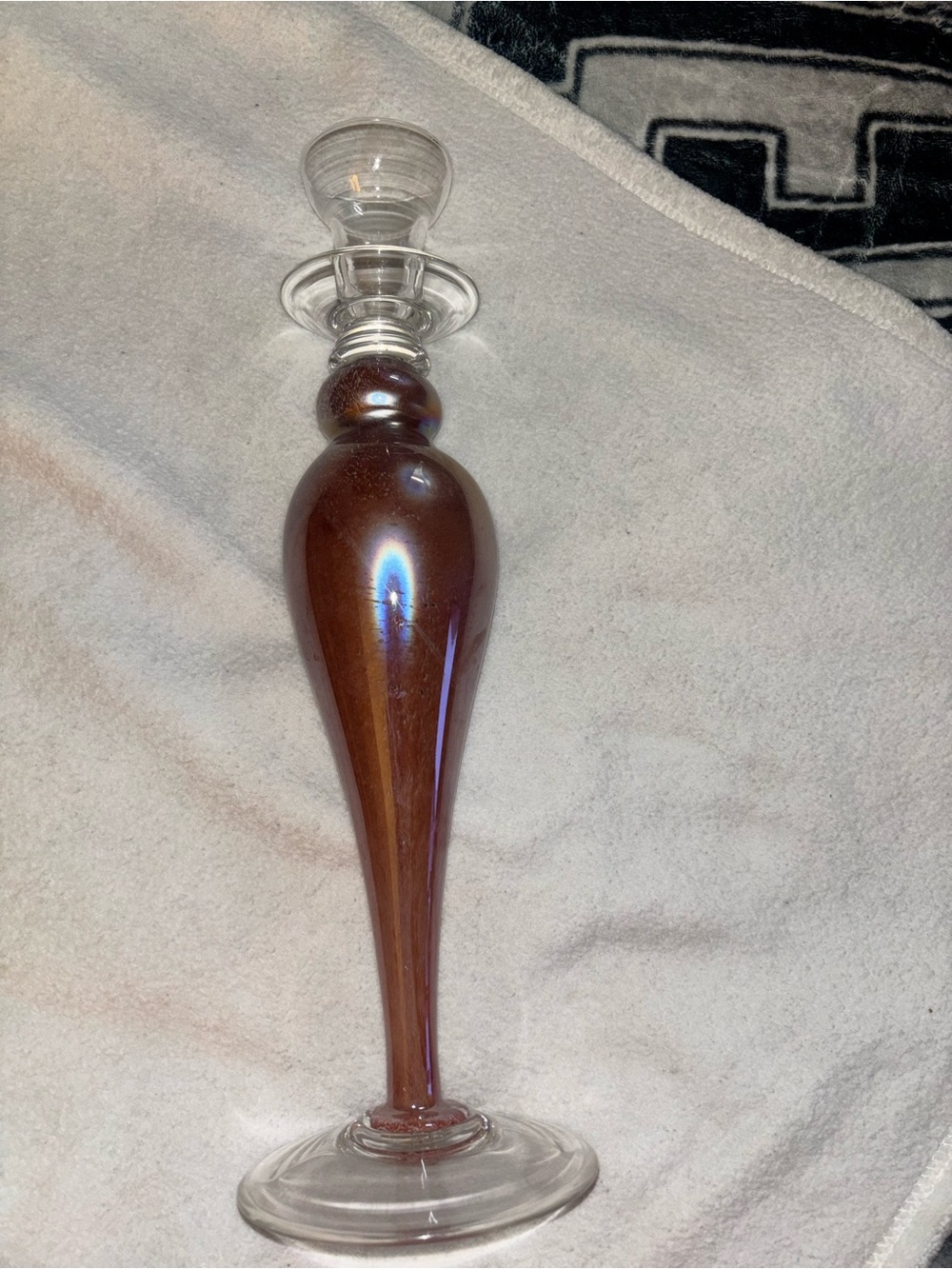 Murano Iridescent Brown Tall Glass Candle Holder-Good condition